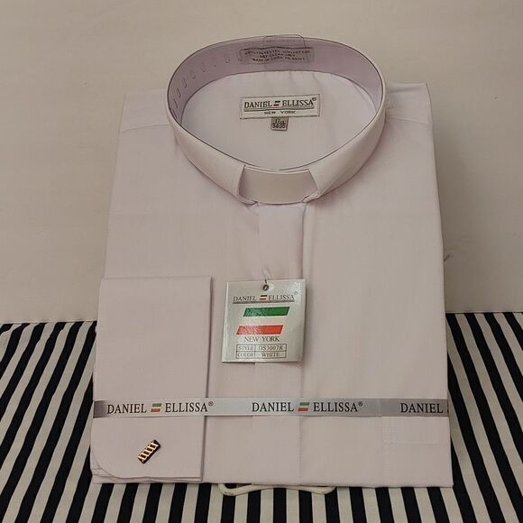 DANIEL ELLISSA WHITE CLERGY SHIRT, WHITE TAB, WITH FRENCH CUFFS. - Picture 1 of 4